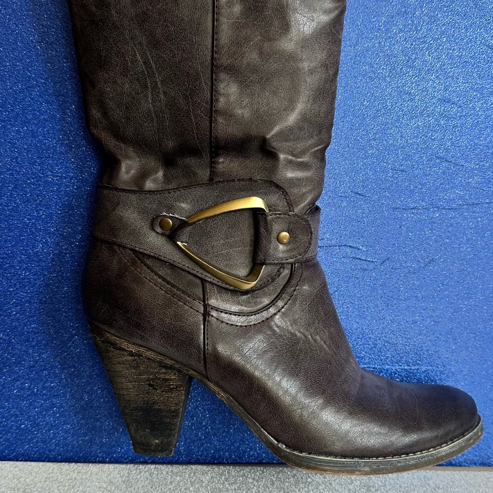 Very Volatile Purple Heeled Boots with Western Charm